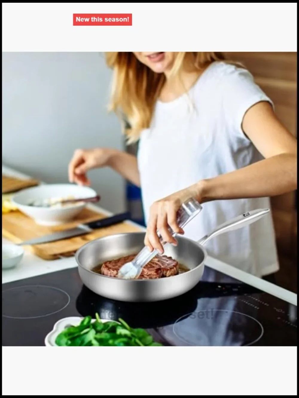 Tri-Ply Stainless Steel Frying Pan Set 8 10 12 Inch PFOA Free Cookware